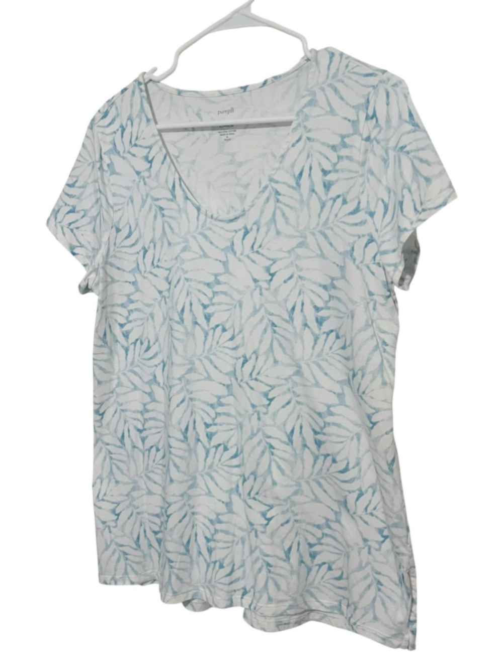 J. Jill Pure Jill Pima Cotton Elliptical Tee Medium Petite MP Blue Leaf T-Shirt